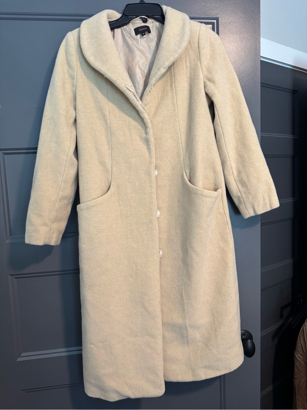 Quince Cream Long Wool-Blend Trench Coat